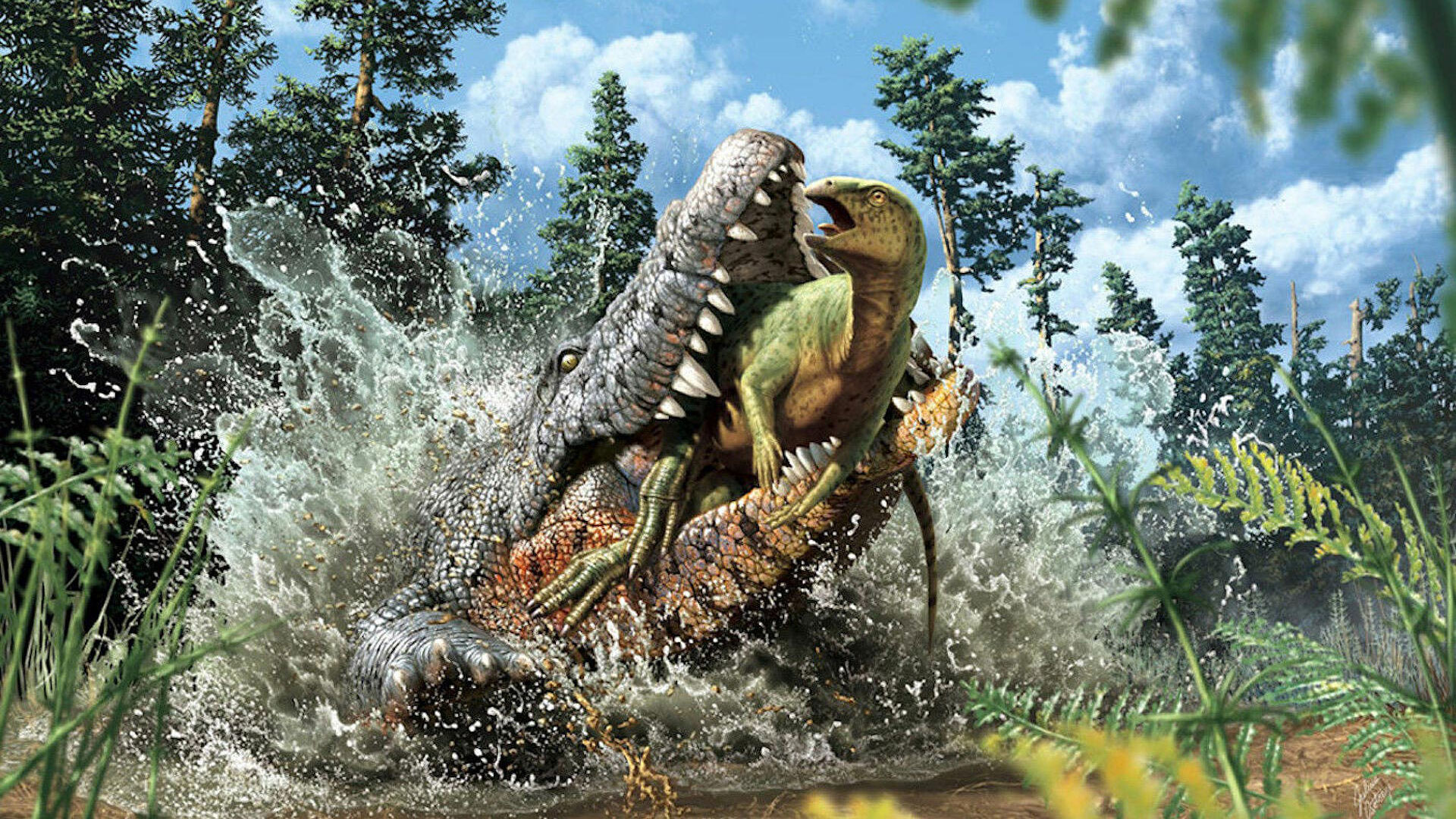 Scientists discovered fossils of a 93-million-year-old crocodile with a baby dinosaur in stomach thumbnail