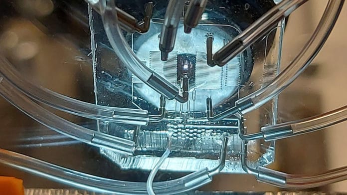 Close-up of the microfluidics