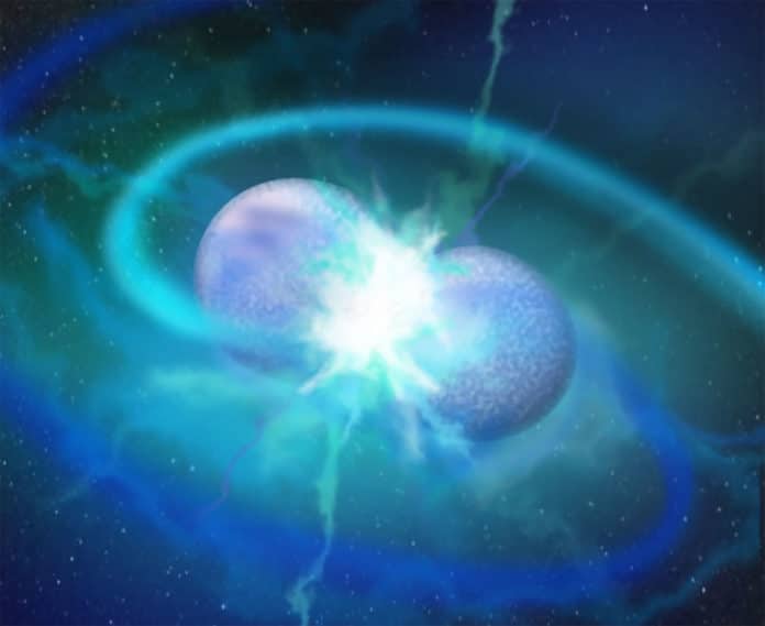 Artist's impression of a rare kind of stellar merger event between two white dwarf stars