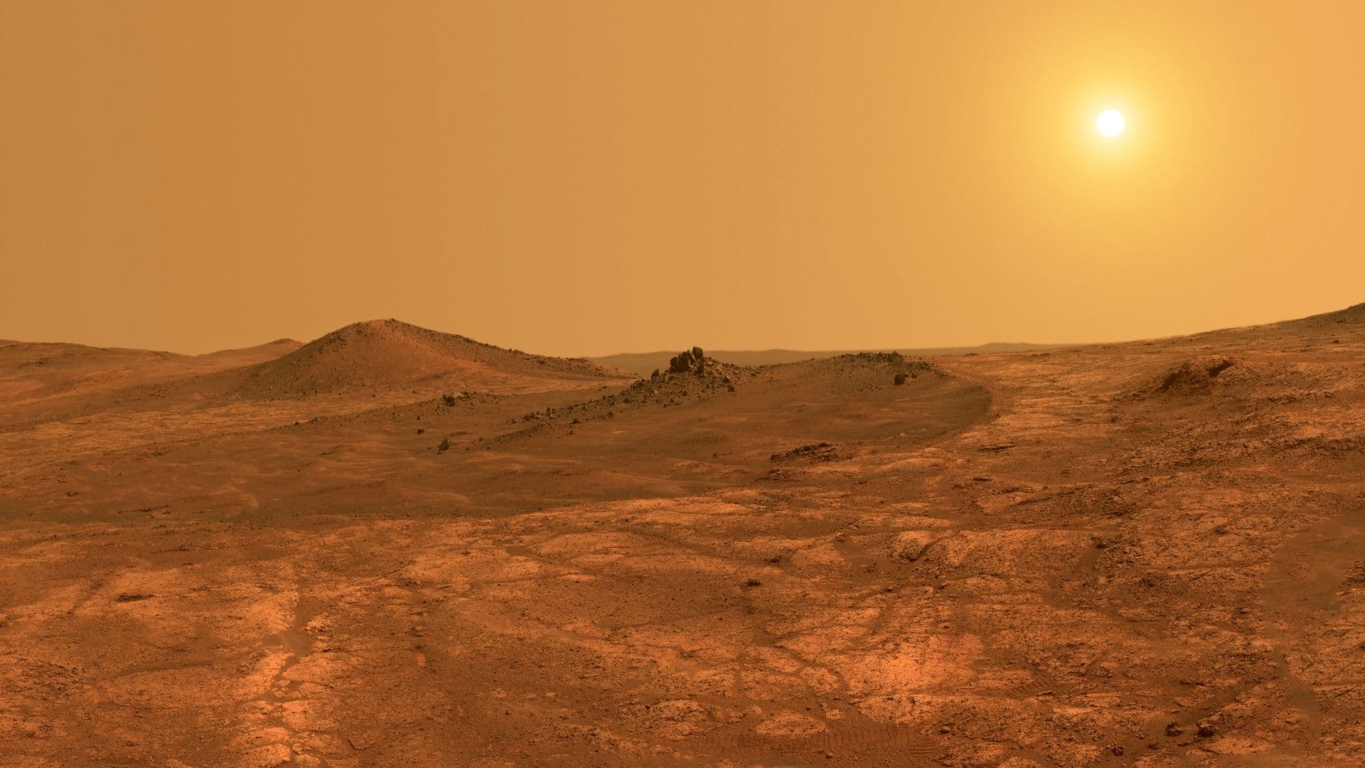 Vulkanische activiteit onder het rotsachtige oppervlak van Mars, de rode planeet