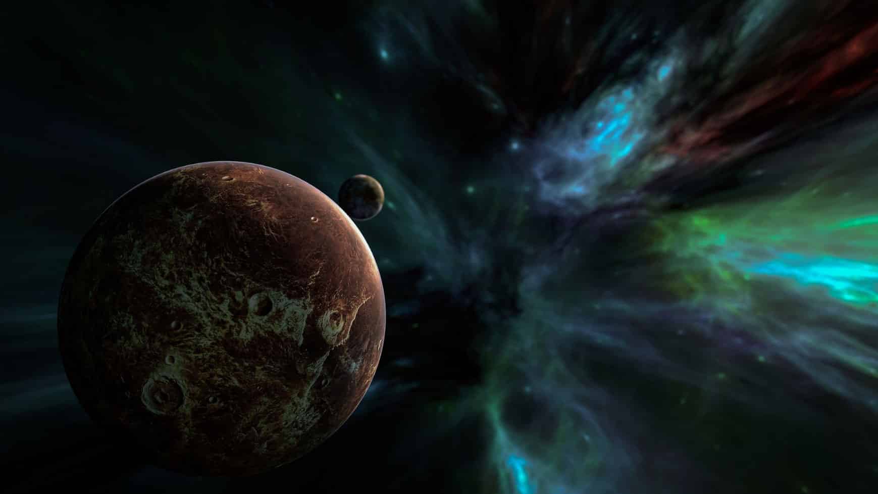 Image illustrating space with two planetary objects