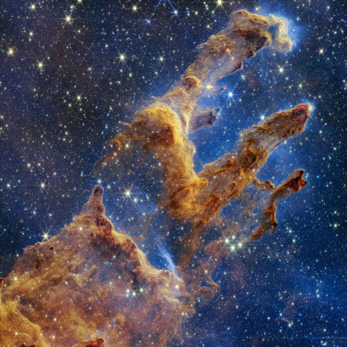 Webb Takes a Stunning, Star-Filled Portrait of the Pillars of Creation (Cropped)