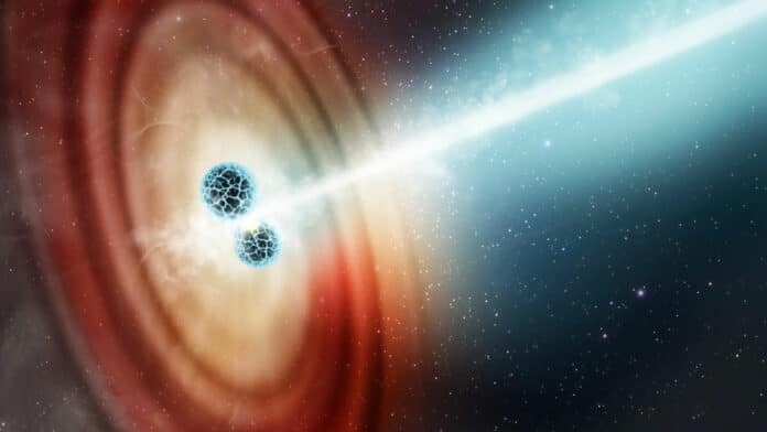 artist's impression of two neutron stars colliding