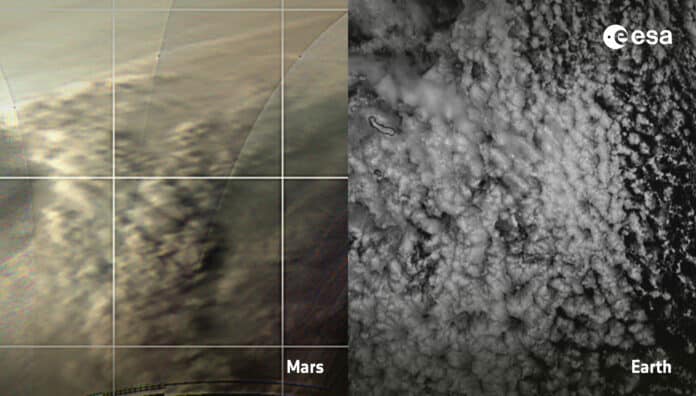 Cloud patterns on Mars and Earth