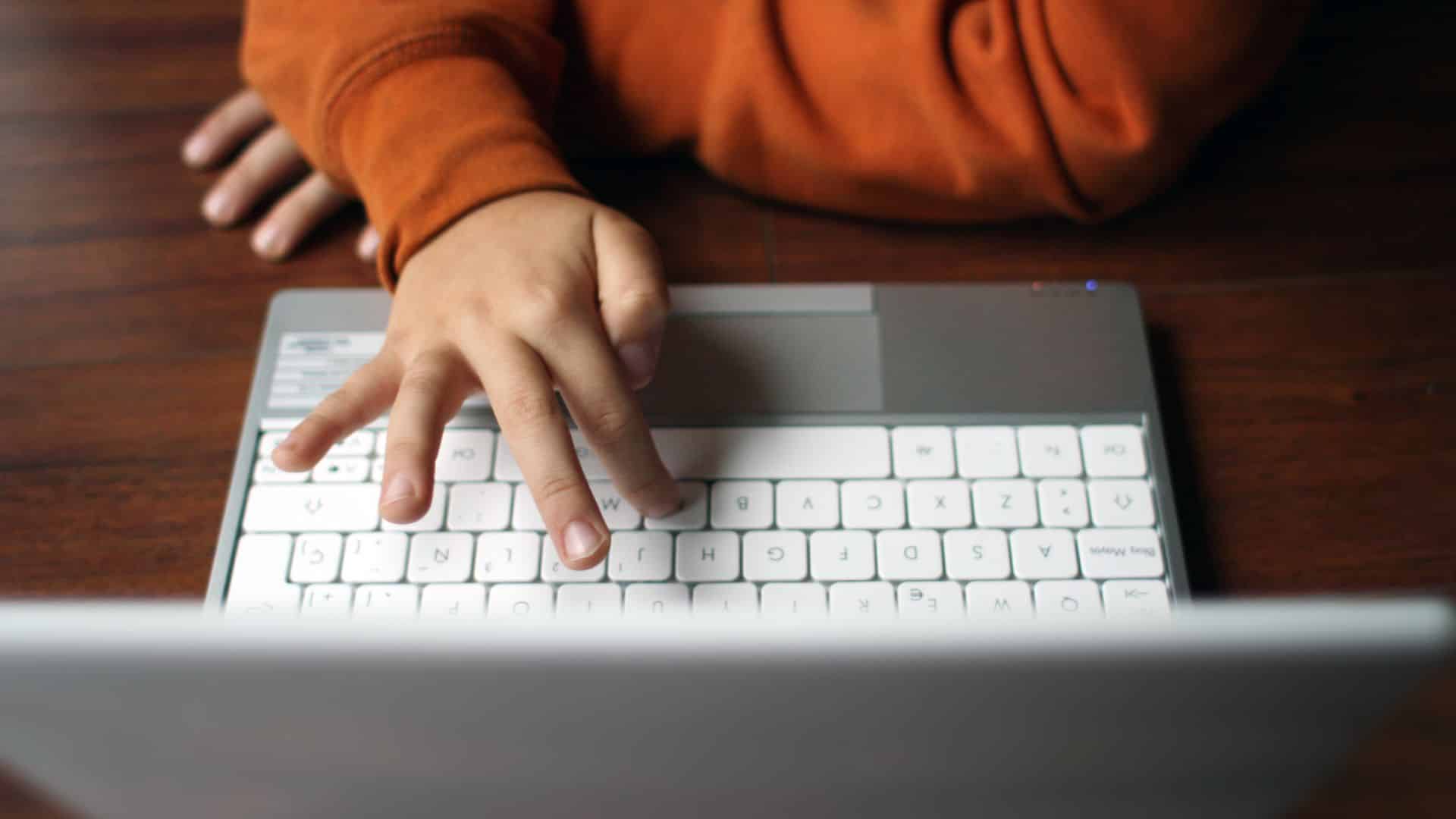 Image showing kid typing laptop