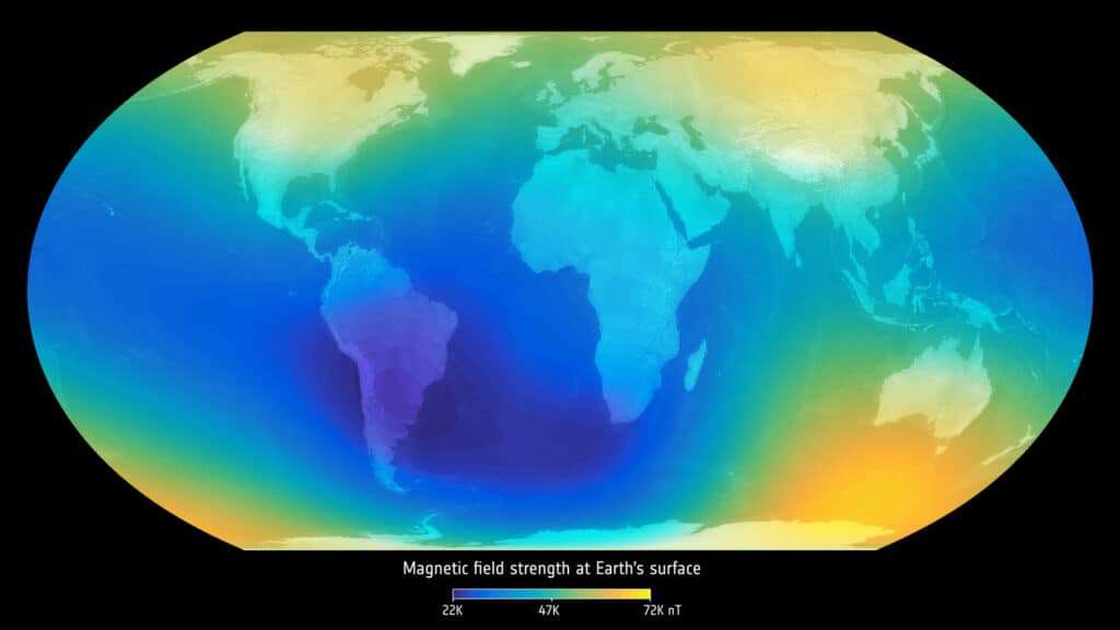 Strength of the magnetic field at Earth’s surface