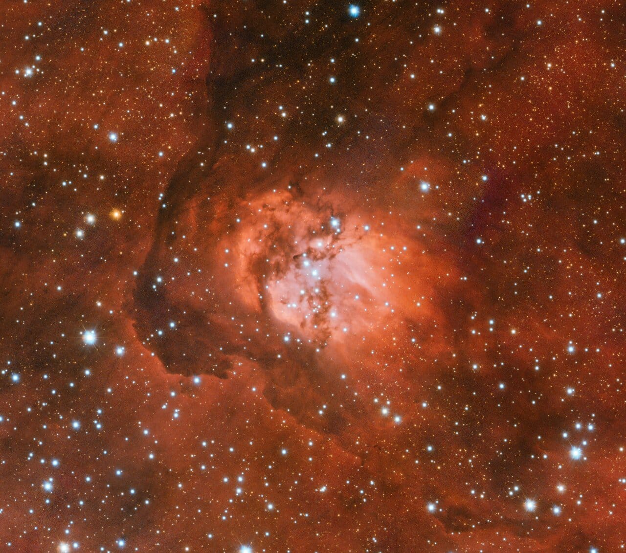Una miríada de estrellas se revela detrás del tenue resplandor naranja de la nebulosa Sh2-54