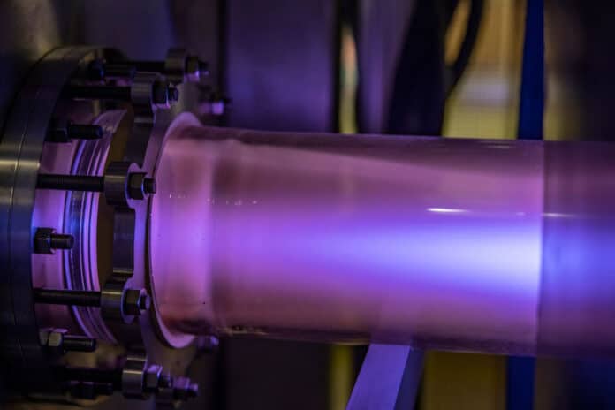 argon plasma glows a bluish color