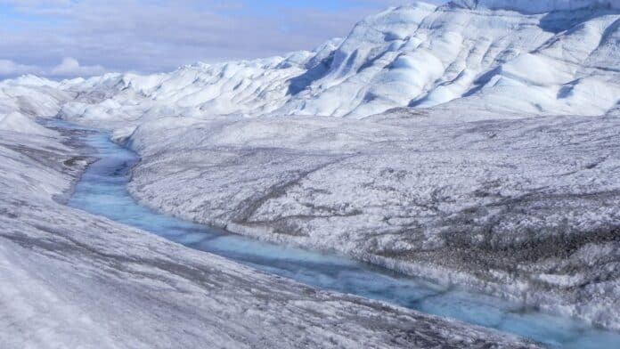 Icy river on Greenland ice sheet
