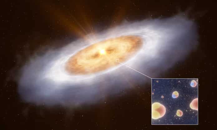 Water in the planet-forming disc around the star V883 Orionis (artist’s impression)