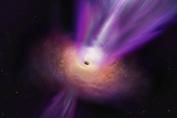 Artist’s impression of the black hole in the M87 galaxy and its powerful jet