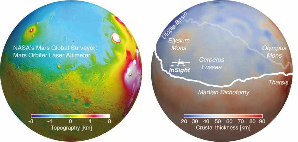 Topographic map of the surface of Mars