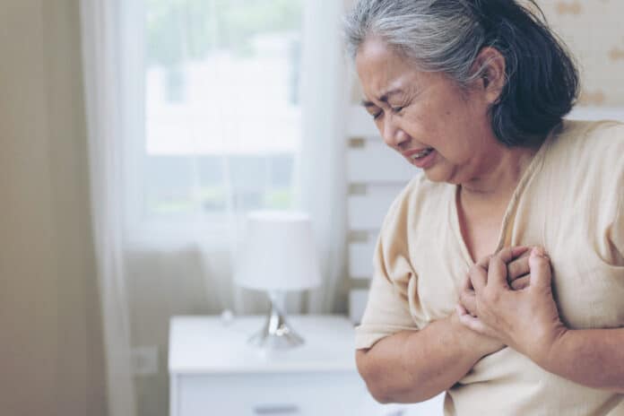 Image showing a woman having severe chest pain
