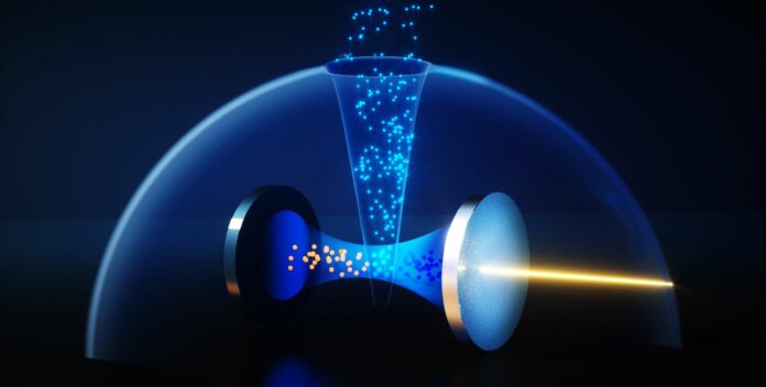 laser striking atoms