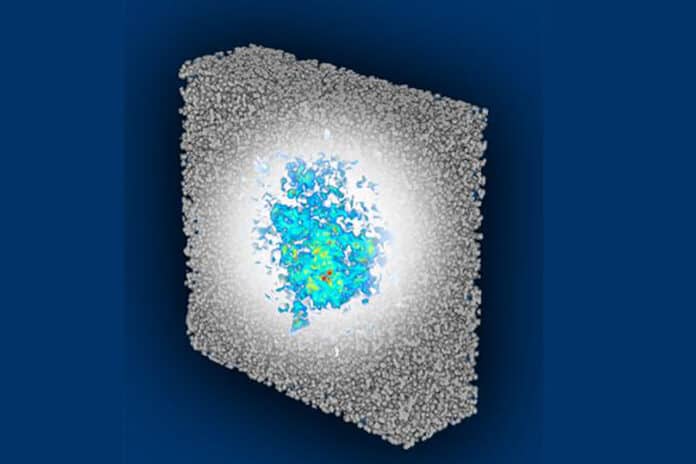 Image showing optical wave trapped in three-dimensional micro- or nanoparticles.