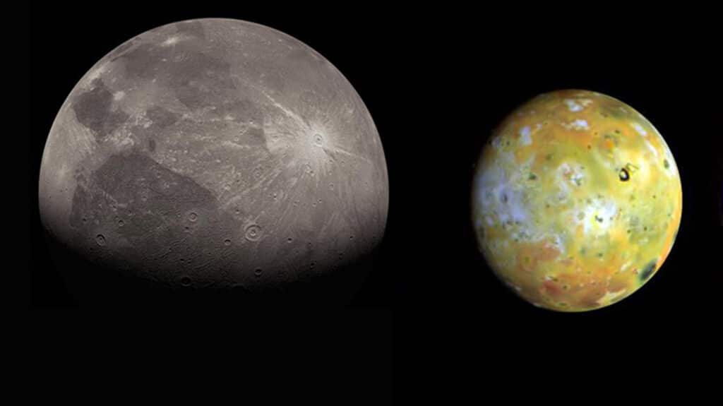 Closeup photos of Ganymede and Io