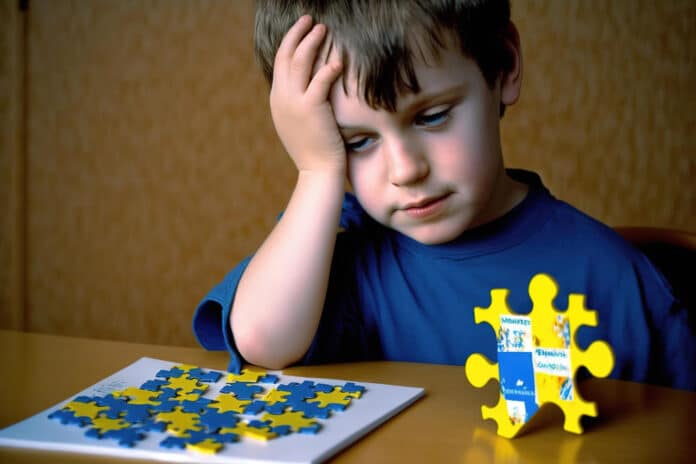 Image showing utistic child learning disability special needs neurodiversity childhood development.