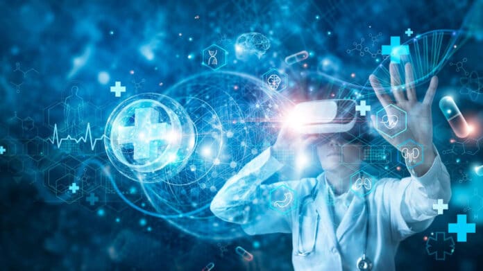 Image showing doctor wearing virtual reality glasses check.
