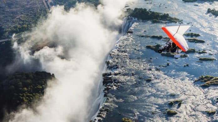 Image showing tourists fly victoria falls.