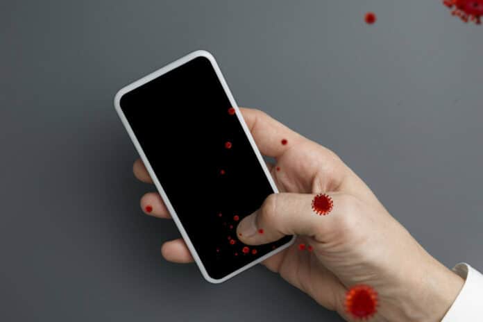 Image showing iruses on your gadget using daily concept of spreading of virus 3d model illustration.