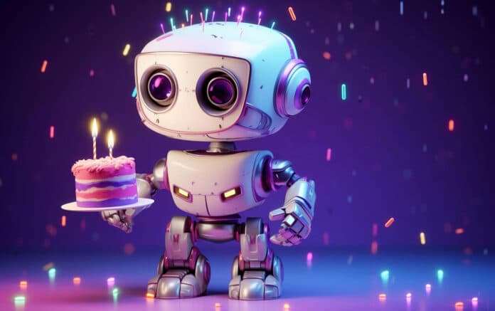Birthday Robot with Neon Cake