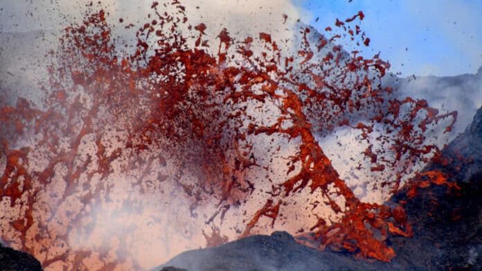 Explosive lava spews from the latest eruption