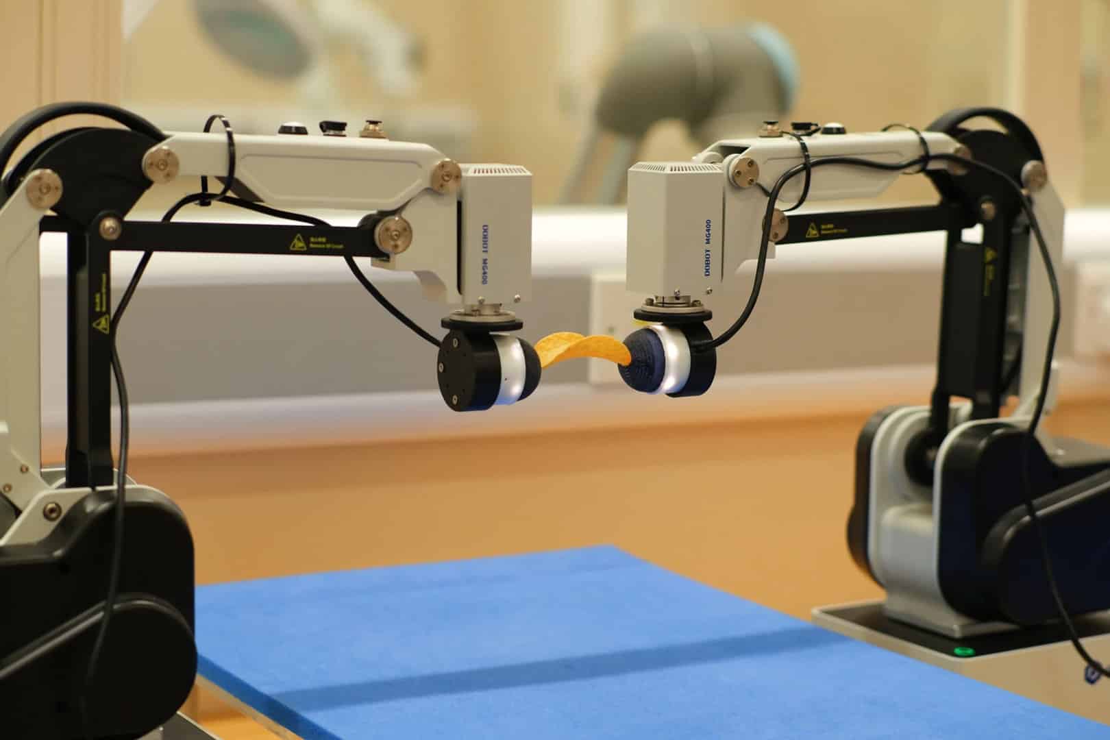 Dual arm robot holding crisp