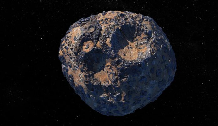 artist’s illustration of a metal asteroid