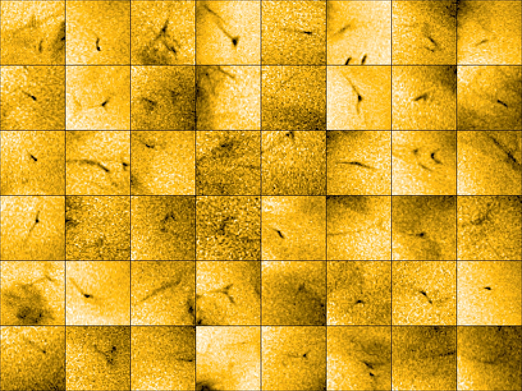 images each showing one or more dark streaks in various orientations