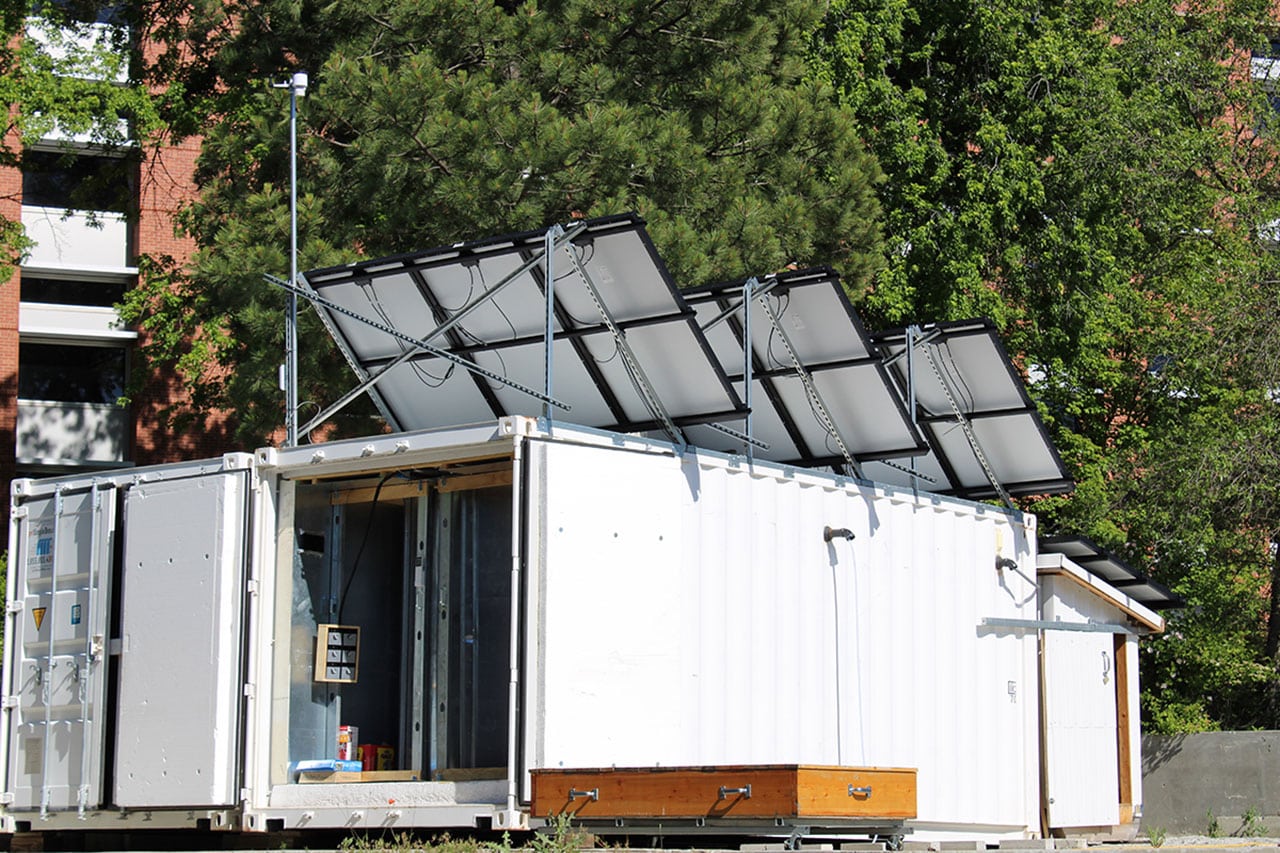 A 60-square-foot chamber inside a shipping container can test passive systems that use wind towers along with water evaporation instead of electricity to cool spaces.