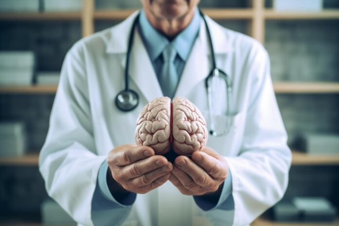 Doctor hold brain cognitive rehabilitation dementia Generative AI