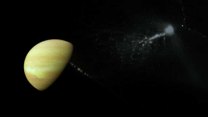 impact between two icy moons in orbit around Saturn