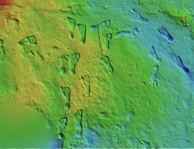 False-color images of fossilized human footprints at White Sands National Park