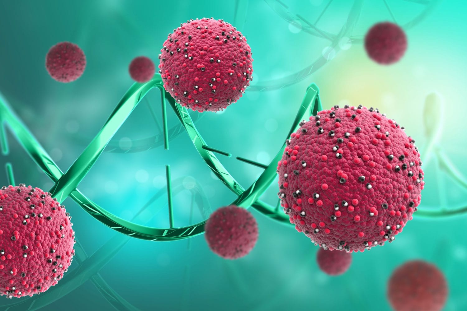 3d render of a medical background with abstract virus cells and dna strands