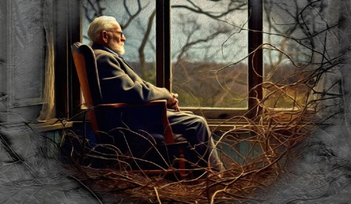 Image showing old man sitting alone.