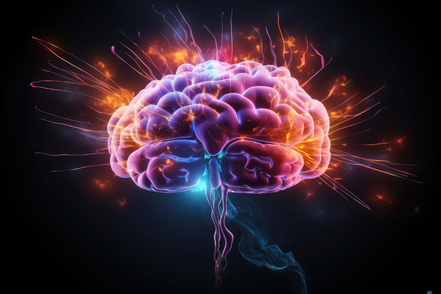 Human brain technology material in front of dark background