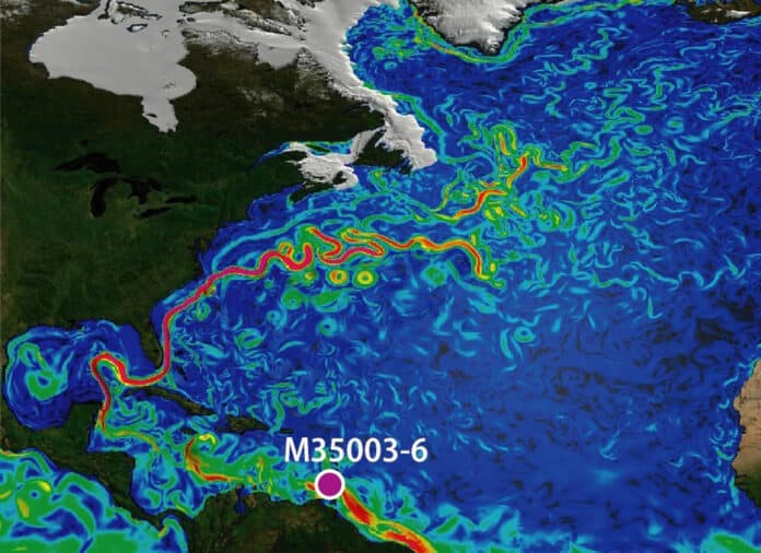 surface flow speed in the Atlantic