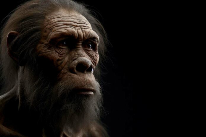 neanderthal on solid black background