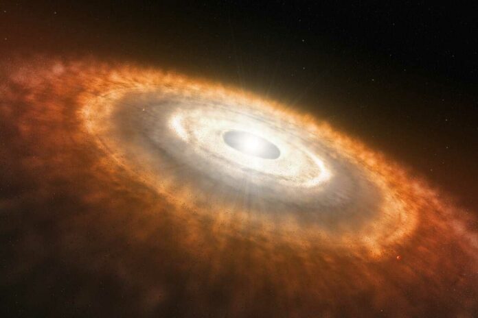 a young star surrounded by a protoplanetary disc in which planets are forming