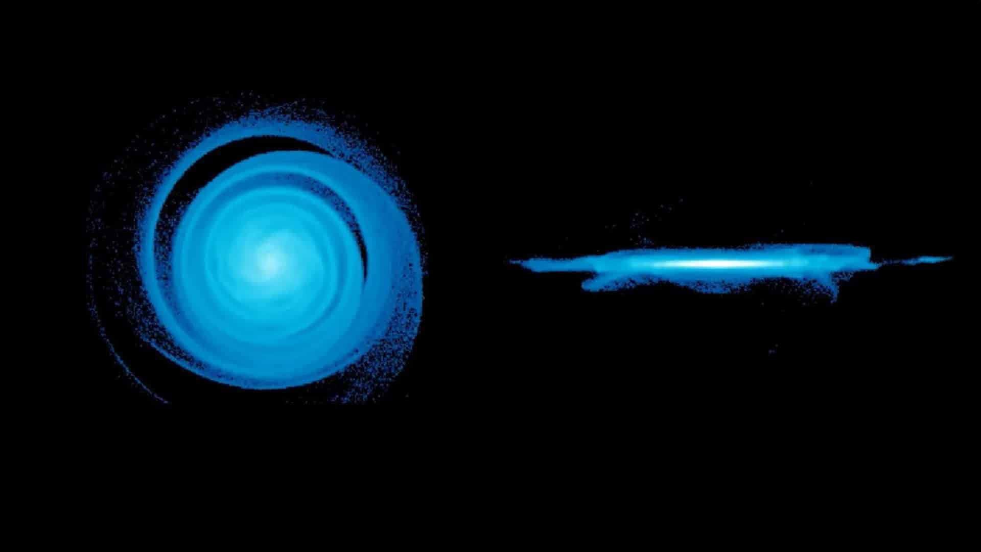 Illustration of a galaxy disk being disturbed.