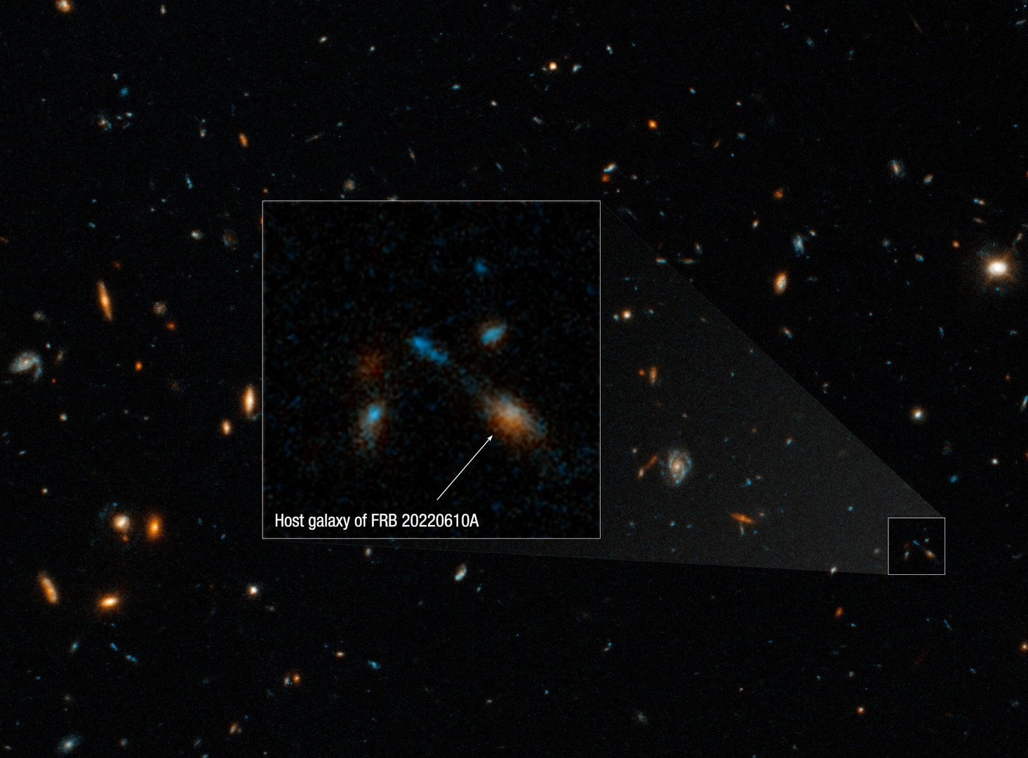 Hubble photographs home of farthest fast radio burst (annotated)