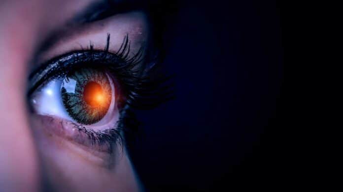 macro image of human eye. mixed media