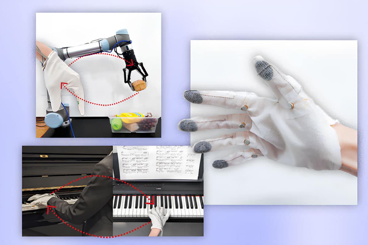 A digitally embroidered smart glove developed at MIT can assist with piano lessons and human-robot teleoperation with the help of a machine-learning agent that adapts to how different users react to touch.