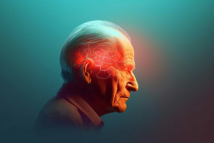 Dementia An old man with a brain in his head