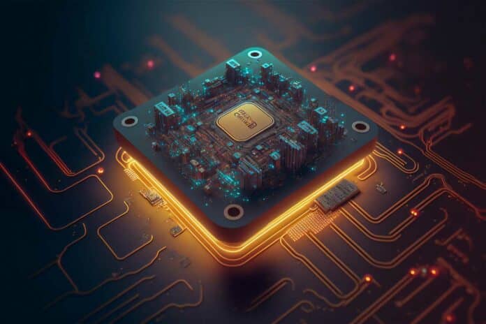 Motherboard closeup technology Integrated microchip circuit board computer processor
