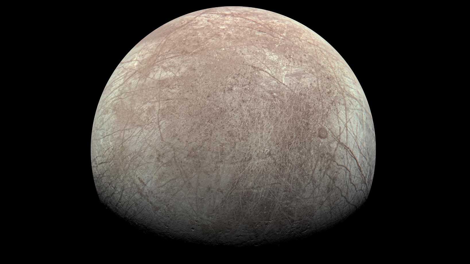 view of Jupiter’s icy moon Europa