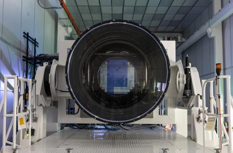 A front view of the completed LSST Camera, showing the 3,200-megapixel focal plane within. Credit: Jacqueline Ramseyer Orrell/SLAC National Accelerator Laboratory