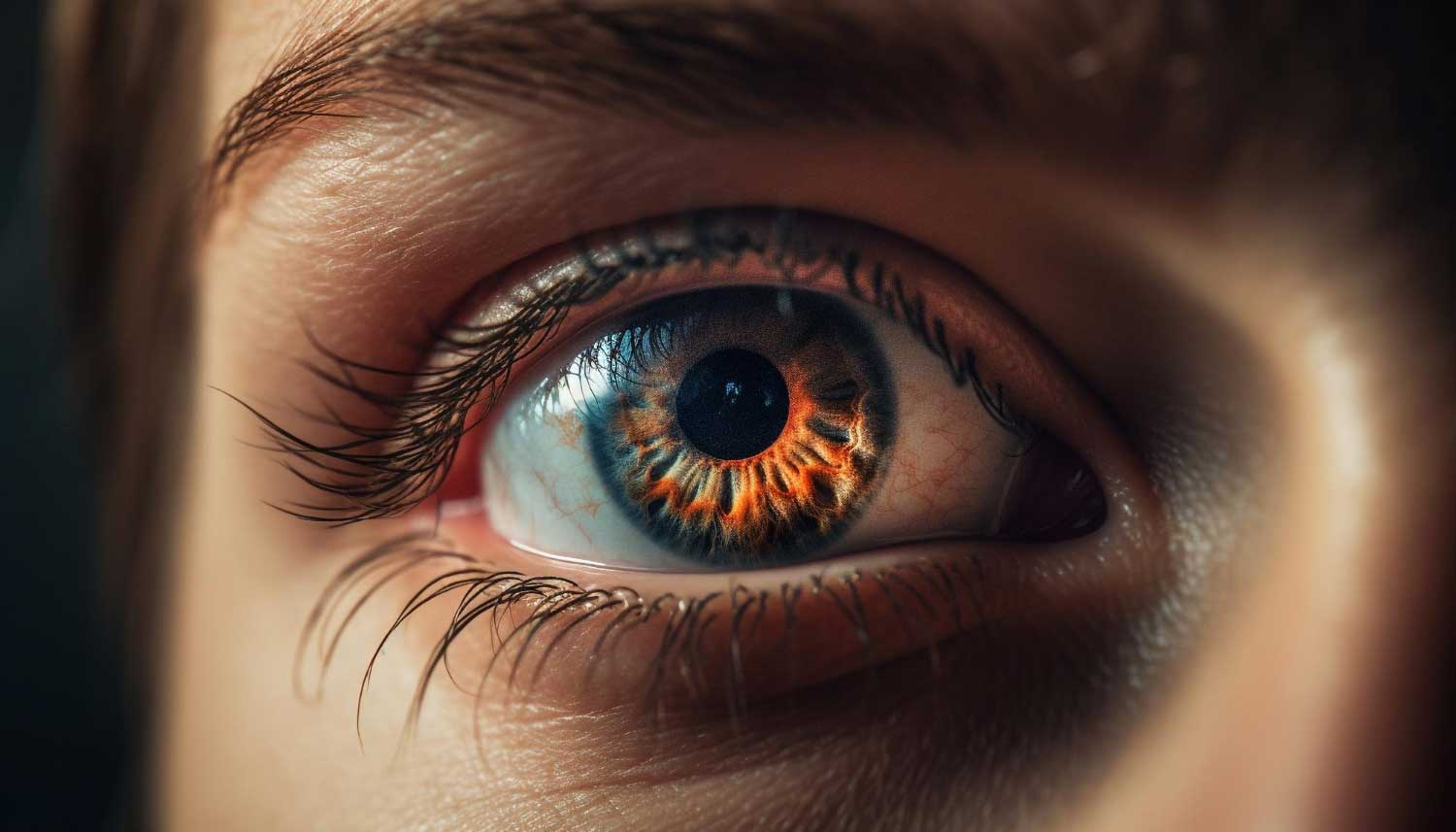 Close up of one person blue eye staring at camera generated by artificial intelligence