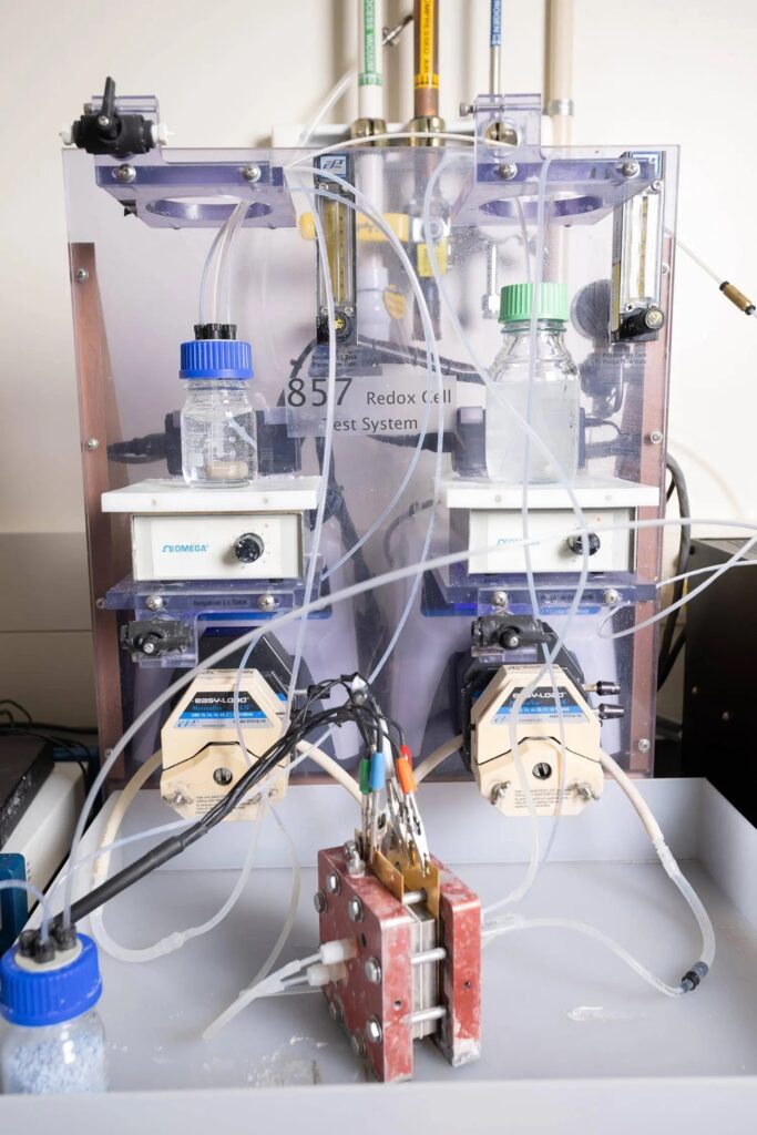 The experimental setup researchers in Marta Hatzell’s lab used to test their new electrochemical reactor for carbon capture.