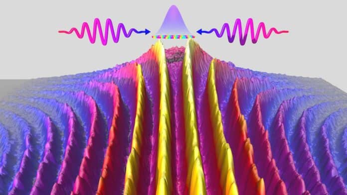 Time dependent interference fringes from the ultrafast Kapitza Dirac Effect
